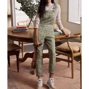 Boden Women's Dungarees Size 12 Dainty Floral Denim Girlfriend Overalls Green